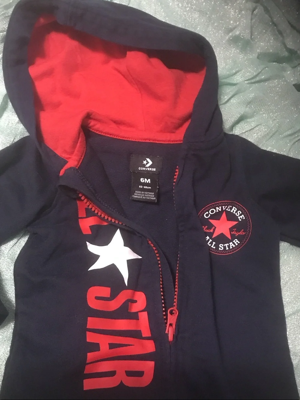 Converse Navy and Red Baby Hooded Zip Jumpsuit